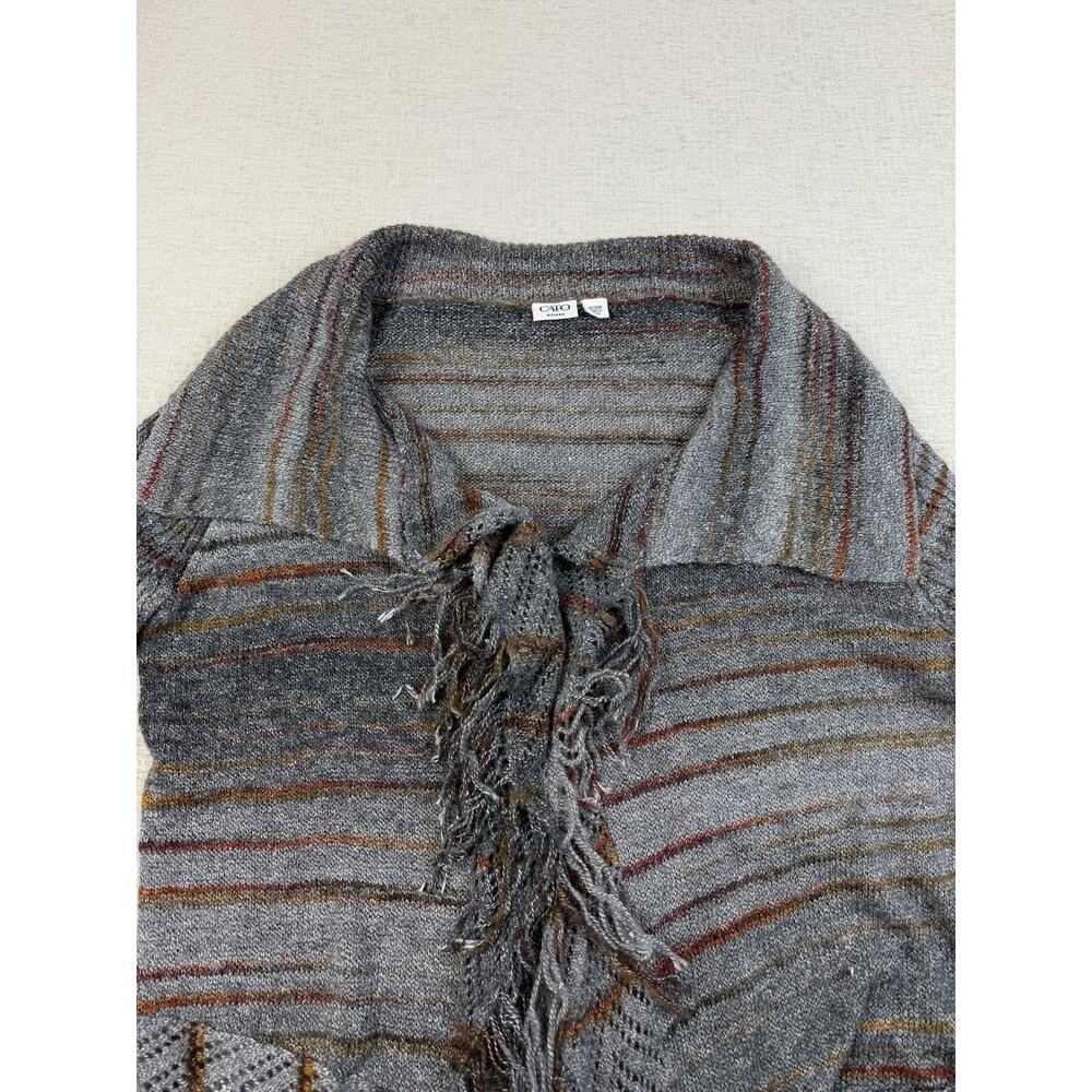 Cato Woman 22/24W Gray Striped Open Front Cardigan Sweater Fringe Ramie - Picture 3 of 8